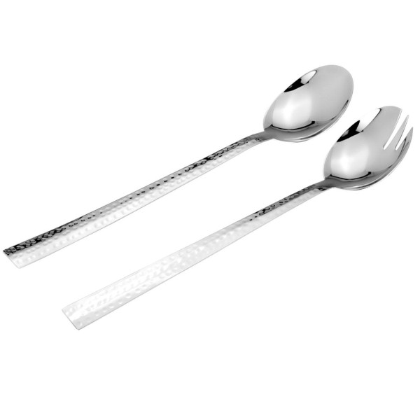 Salatlöffel & Salatgabel Set 29 cm 2-teilig Salatbesteck Edelstahl gehämmert