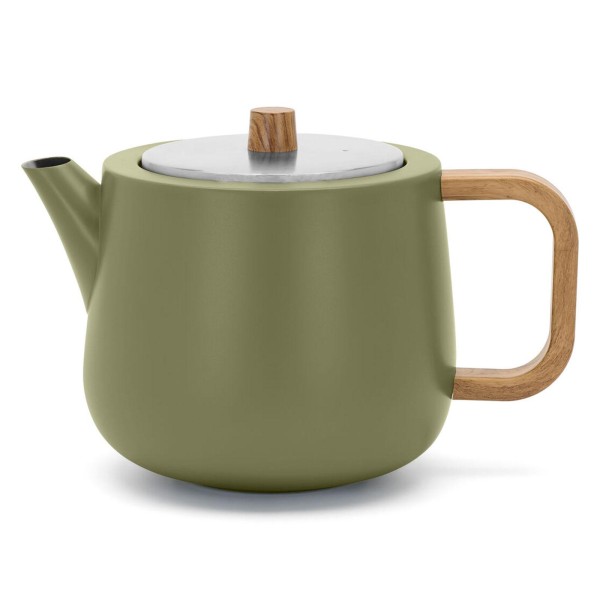 Bredemeijer khaki-grüne Edelstahl Teekanne 1.1 Liter doppelwandig mit Teefilter-Sieb
