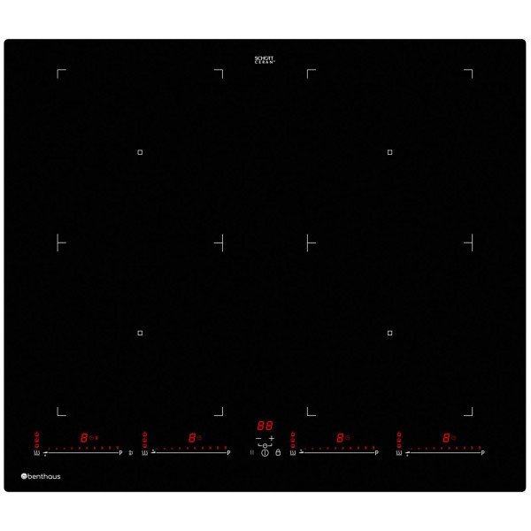 Benthaus mattes Induktionskochfeld 60 cm autark - Glaskeramik mit 4-fach Slider, LED-Anzeige, Timer & Stop & Go