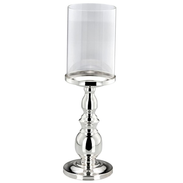 Deko Glas Windlicht auf Ständer 34 cm hoch - versilberter Kerzenhalter - Art.-Nr. 5338