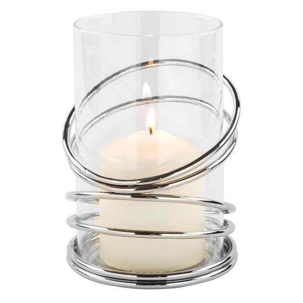 Fink rundes Stumpenkerzen Windlicht 15x11 cm aus Glas Kerzenhalter silberfarben - Art.-Nr. 159603