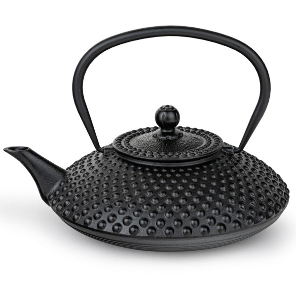 Bredemeijer Asia Gusseisen Teekanne 1.25 Liter schwarze flache Kanne mit Edelstahlfilter