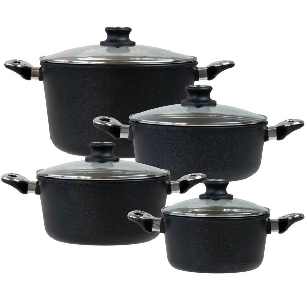 BAF Topfset 8-teilig beschichtet Bratentopf 20 cm + 24 cm Kochtopf 24 cm & Gemüsetopf 28 cm