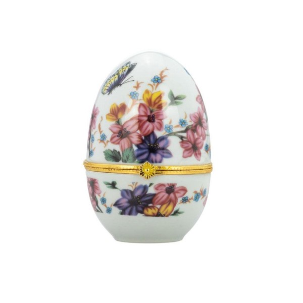 Mini Schmuckdose Ø 6x8 cm in Ei-Form klappbare Deko Ei-Dose Lilien aus Porzellan
