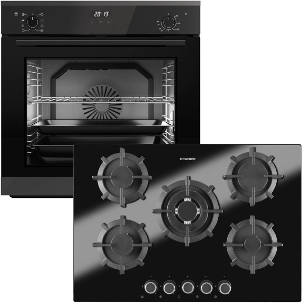 Oranier Einbau-Backofen Set autark inkl. 75 cm Gas-Glaskeramik-Kochfeld GKH740 EBS420 Knebel versenkbar, Soft Close
