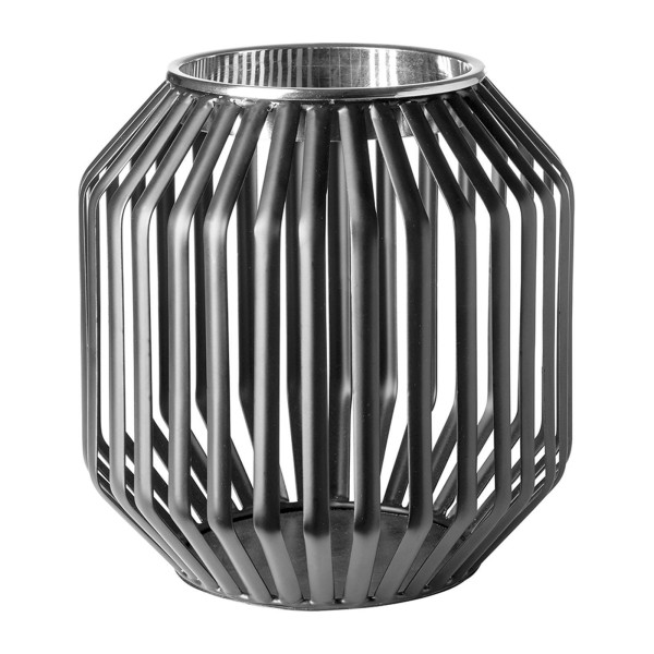 Fink großes Windlicht ohne Glas 20 x Ø 21 cm pulverbeschichtet schwarz-silbernes Stimmungslicht - Art.-Nr. 146382