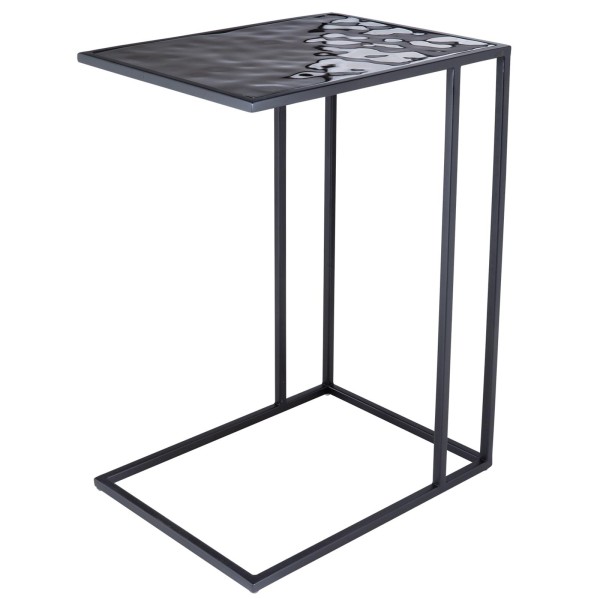 Fink Beistelltisch 55.5 x 40 cm Aluminium Edelstahl schwarzer Abstelltisch mit Glasoberfläche - Art.-Nr. 168330
