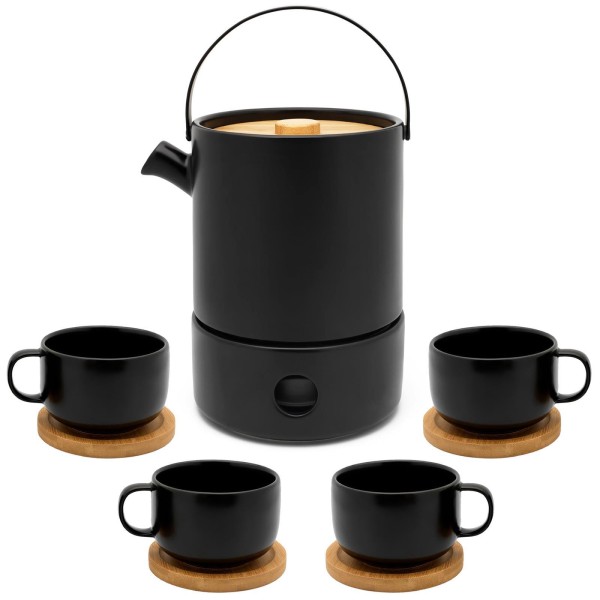 Bredemeijer schwarzes Keramik Teekannen Set 1.2 L mit Teewärmer & 4 Teetassen