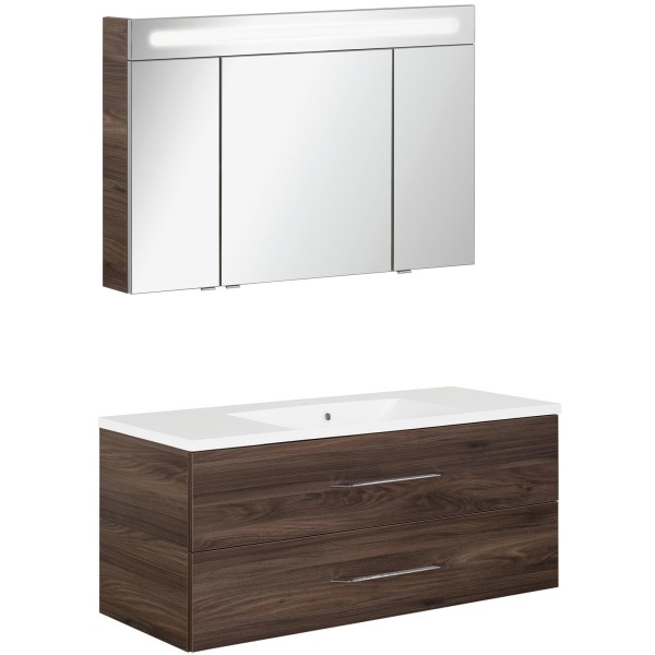 Fackelmann breites braunes Badmöbel Set B.Clever 2-tlg. ca. 120 cm & LED Spiegelschrank