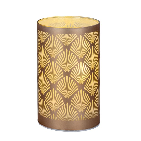 Großes LED Tisch-Windlicht 15 x Ø 9 cm kupferfarbenes Deko Glaswindlicht & Stimmungslicht