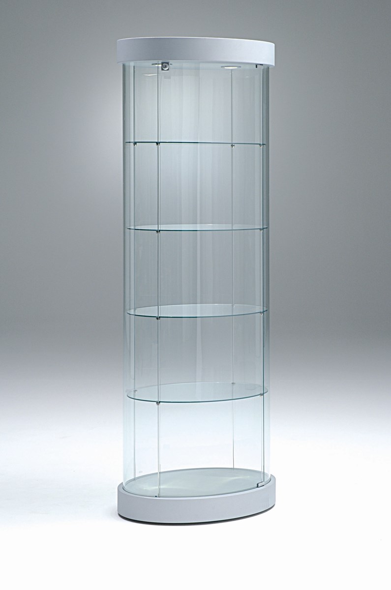 hohe ovale moderne Design Glasvitrine mit Schloss & rollbar | MM-ComSale