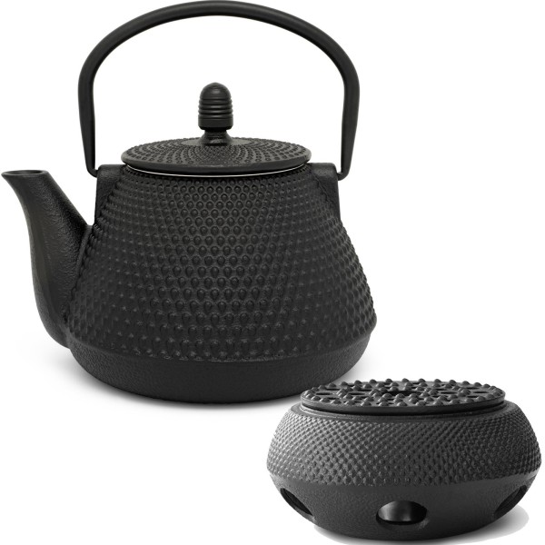 Bredemeijer kleine schwarze asiatische gusseiserne Teekanne Set 0.8 L & Stövchen