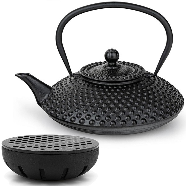 Bredemeijer flache Asia Teekanne 1.25 Liter Induktion Set aus Gusseisen schwarz & Teewärmer