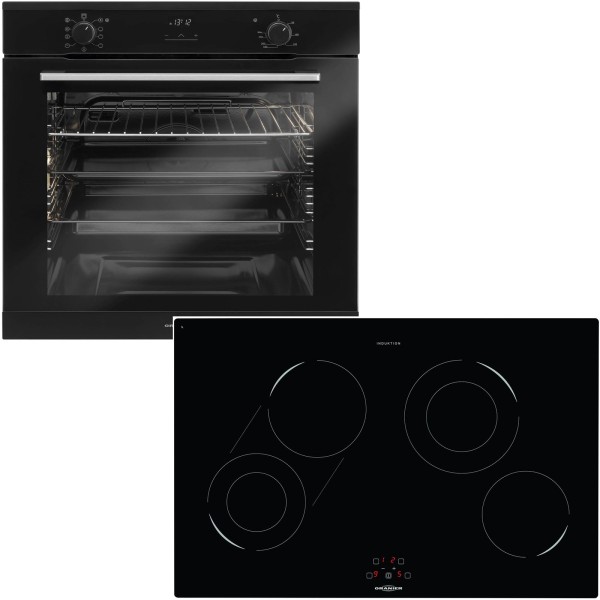 Oranier schwarzes Einbaubackofen Set & 80 cm breites Induktiondkochfeld KFI 9981 TC