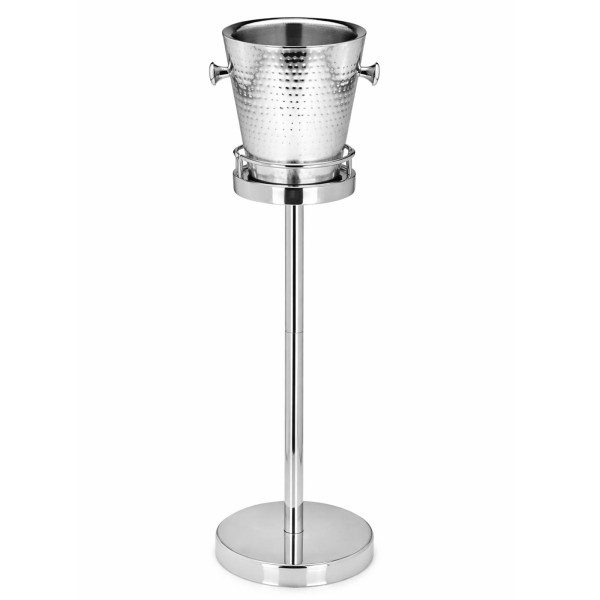 Edelstahl Flaschenkühler Set mit Griffe gehämmert 23 cm x Ø 23 cm inkl. Ständer 64 cm