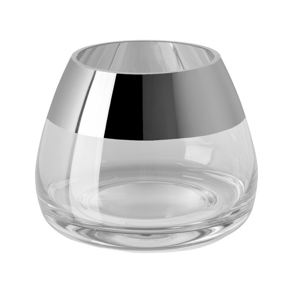 Fink transparenter Teelichthalter Ø 11 cm kleiner gläserner Kerzenhalter mit Silberrand - Art.-Nr. 113030