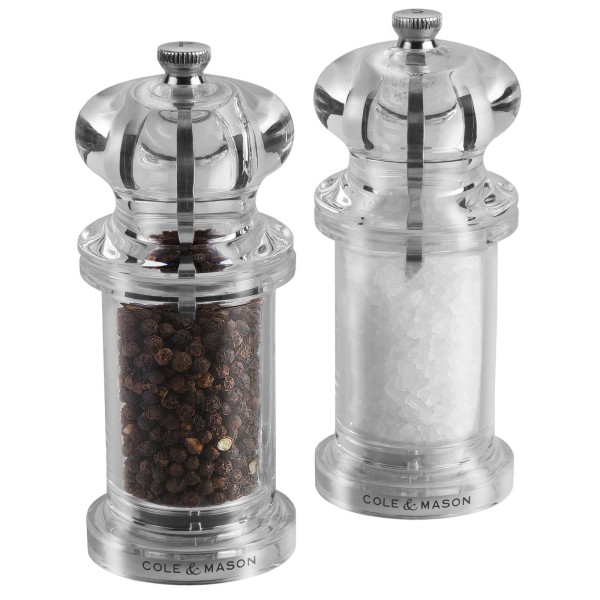 Cole & Mason 2-tlg. Acryl Salz- und Pfeffermühlen Set 14 cm mit Edelstahlknopf