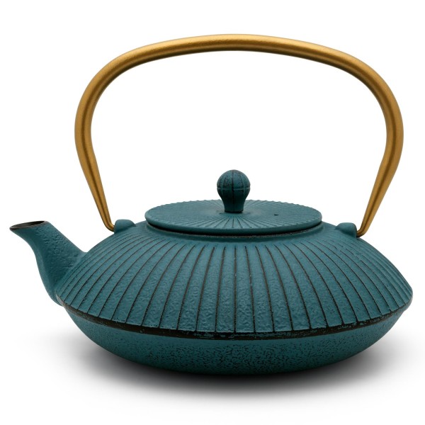 Bredemeijer blaue flache Asia Teekanne 1.1 Liter Gusseisen mit Teefiltersieb