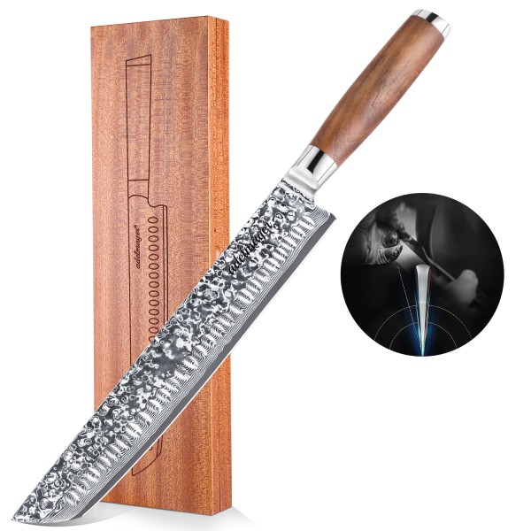 Adelmayer® edles Damast Brisket Messer 26 cm mit braunem Walnußholzgriff