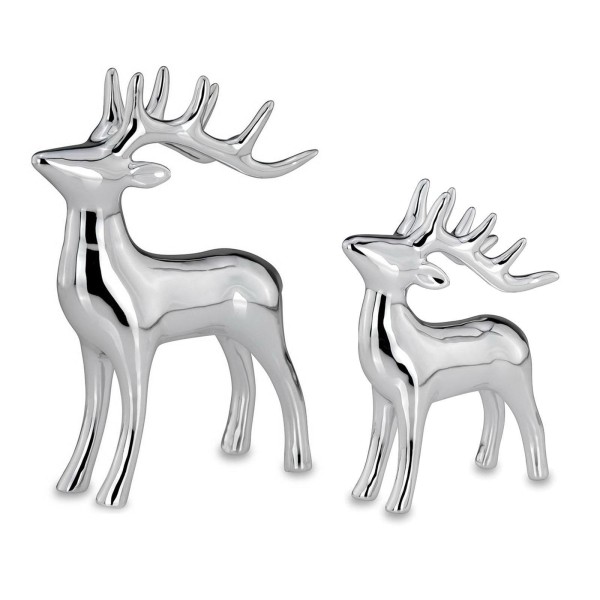 Porzellan Deko Rentiere im 2er Set silbernes stehendes Figuren Paar