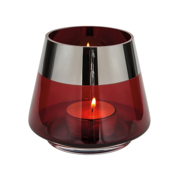 Fink rotes Teelichthalter Ø 15 cm aus Glas großes Windlicht mit silbernem Rand - Art.-Nr. 115331