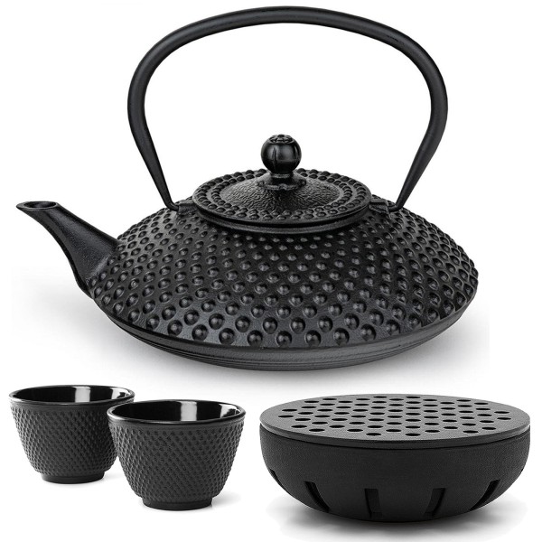 Bredemeijer Teekannen Set Gusseisen schwarze 1.25 Liter Kanne Induktion mit Teewärmer & Teebecher 2