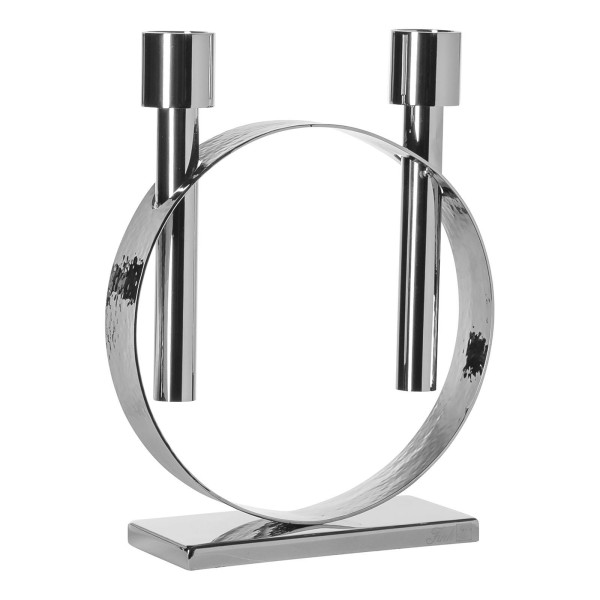 Fink silberner Stabkerzen-Leuchter 27 cm 2-flammig Edelstahl gehämmert & vernickelt - Art.-Nr. 141095