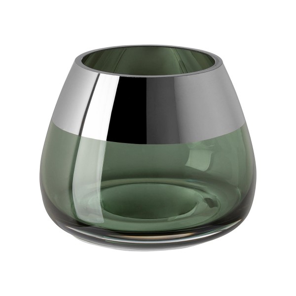 Fink grüner Teelichthalter Ø 11 cm kleiner gläserner Kerzenhalter mit Silberrand - Art.-Nr. 116127