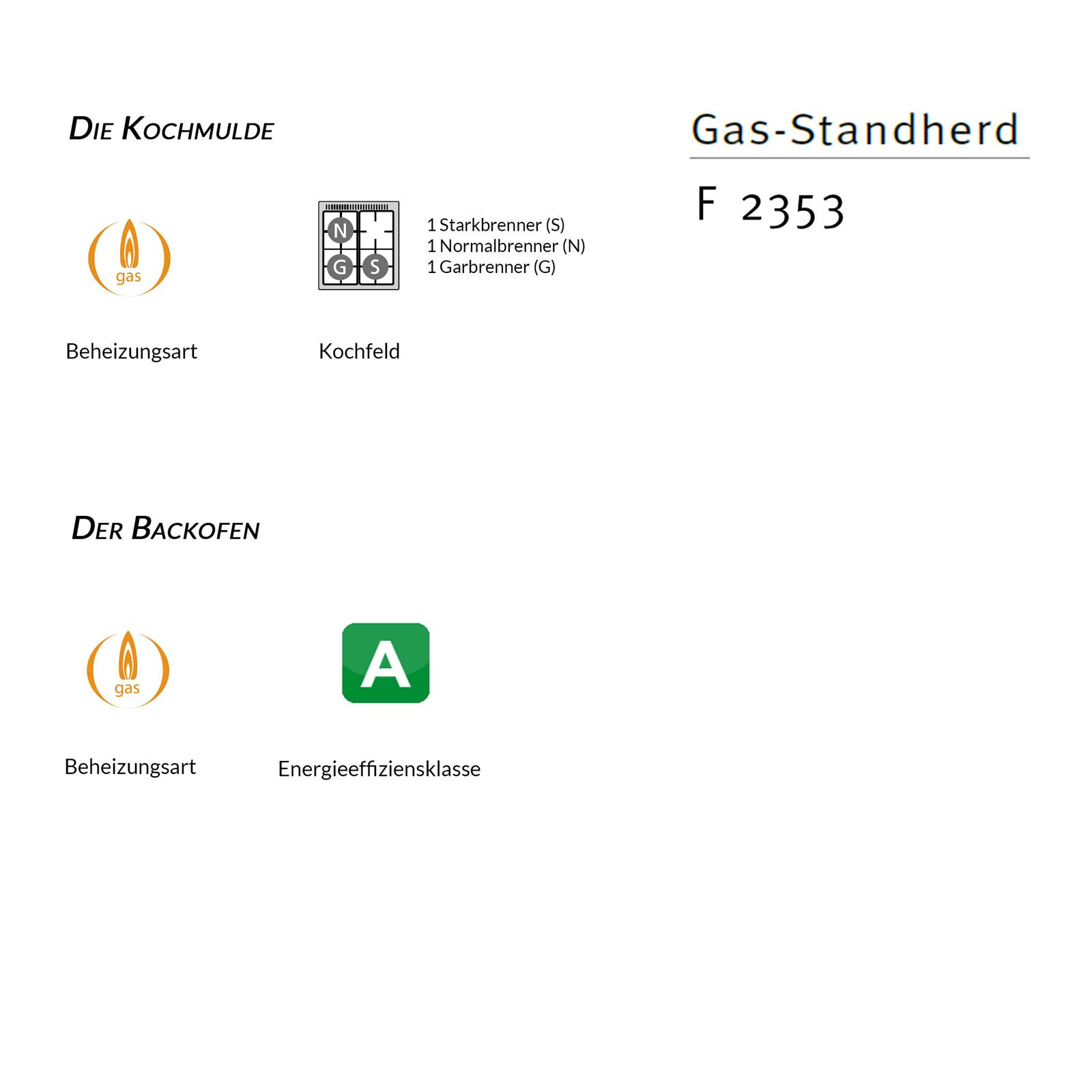 Oranier weißer Gas Standherd 3-flammig 55 cm F 2353 & Gasbackofen | MM