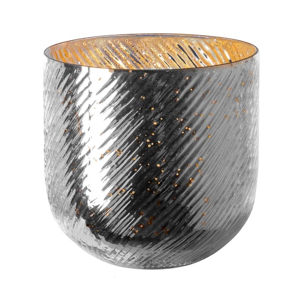 Fink antik silbernes Windlicht Ø 18 cm aus Glas großer Kerzenhalter für Stumpenkerzen - Art.-Nr. 115516