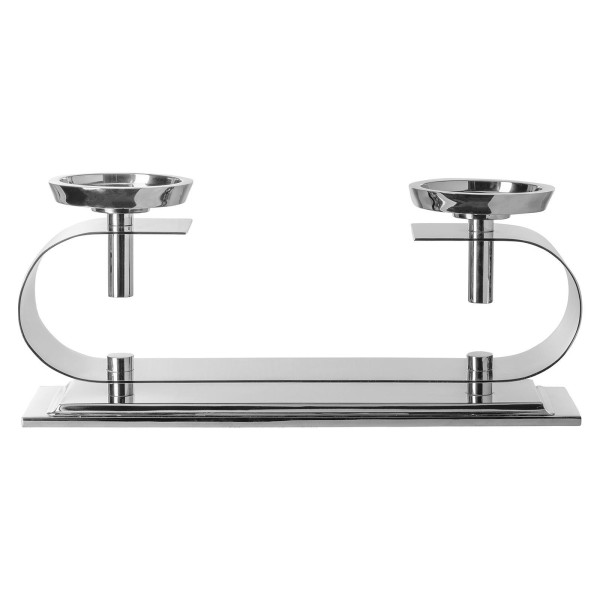 Fink 2-flammiger Stumpenkerzen-Halter 39 cm aus vernickeltem Edelstahl - Art.-Nr. 145220