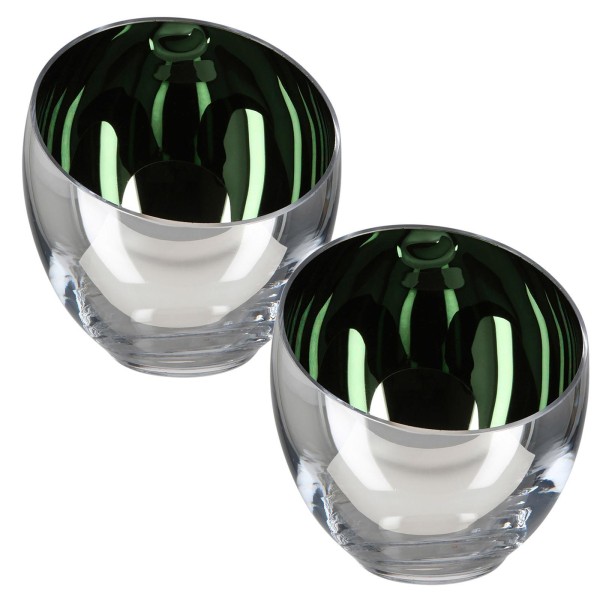 Fink grüne Teelichthalter Ø 11 cm 2-teilig elegante Glas Kerzenhalter in kugeliger Vasenform - Art.-Nr. 116963