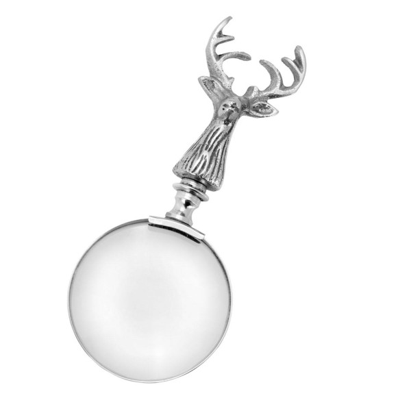 Stiel-Lupe 15 cm mit Aluminium Hirsch-Griff originelles Vergrößerungsglas