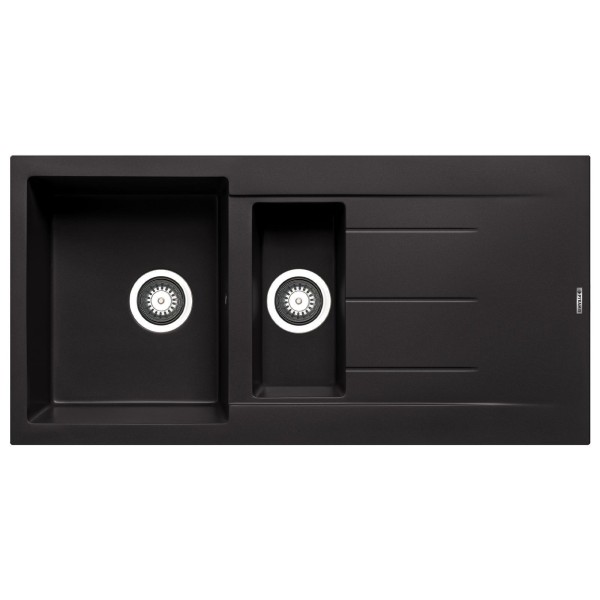 Pyramis schwarze Einbau-Quarzspüle 100x50 cm - 1½ Becken mit Restebecken & Abtropffläche