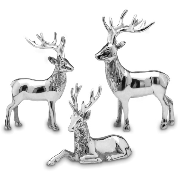 Deko Hirsche 3-teilig im Set liegend & stehende Hirschfiguren aus Aluminium