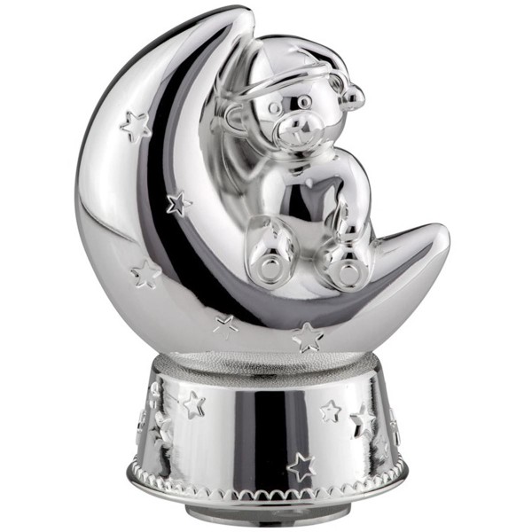 H.Bauer jun. Kinder Spieluhr 11 cm Höhe 16 cm - Art.-Nr. 6090ver versilberte Teddy im Mond