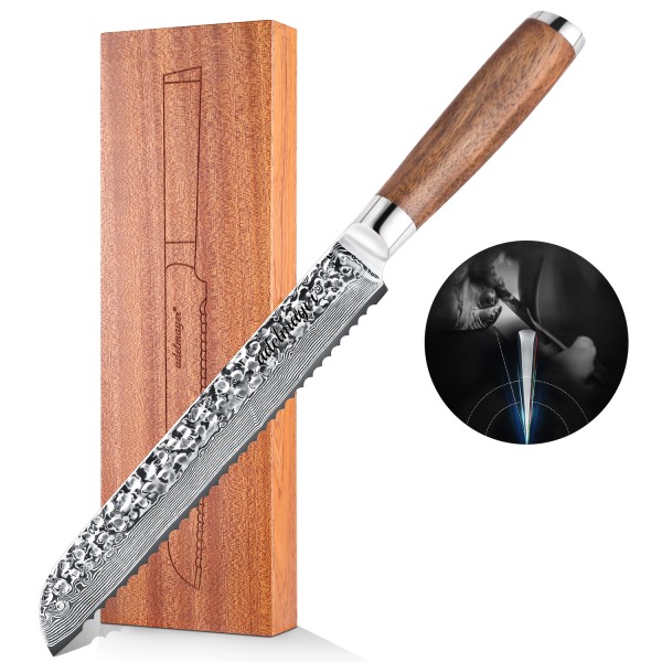 Adelmayer® edles Damast Brotmesser 20.5 cm mit braunem Walnußholzgriff