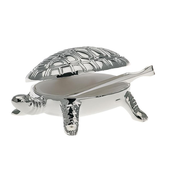 Mini Süßstoffdose mit Zange versilbert in Schildkröte-Form 6,3 x 4,3 x 2,6 cm Zuckerdose