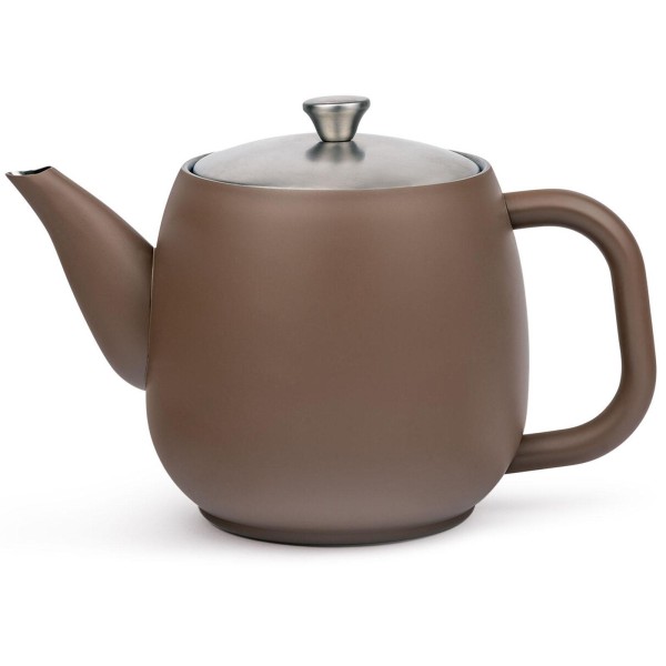 Bredemeijer kleine Edelstahl Teekanne 0.9 Liter dunkelbraun doppelwandige Kanne mit Filter
