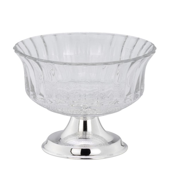 Kleine Glas-Schale Ø 11 x 8 cm Fuß versilbert Schälchen für Obst, Snacks & Gebäck