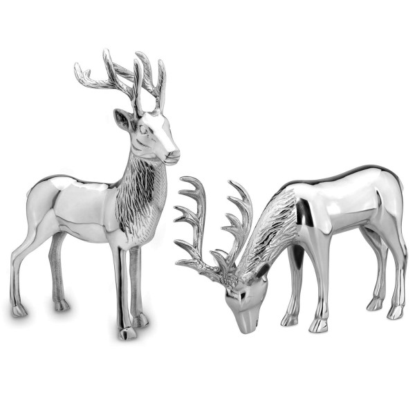 Großes Deko Hirsch Paar stehend & äsend 2-teilige XL Hirschfiguren aus Aluminium
