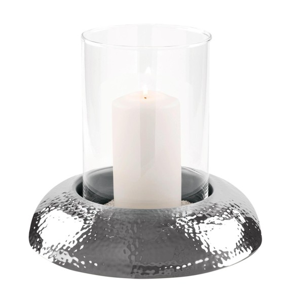 Fink großes Aluminium-Glas-Windlicht Ø 28 cm Kerzenhalter gehämmert für Stumpenkerzen - Art.-Nr. 146099