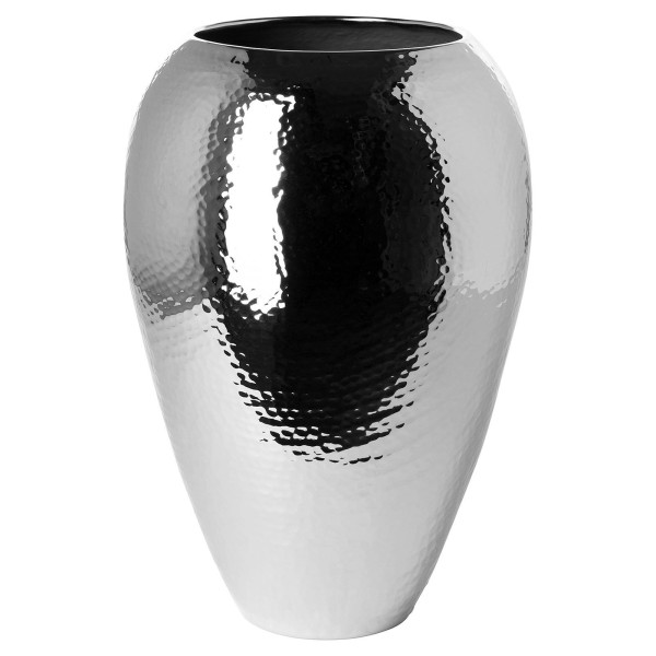 Fink elegante hohe Blumenvase 32 cm silbern gehämmerte Eisen Vase im bauchigen Design - Art.-Nr. 157144