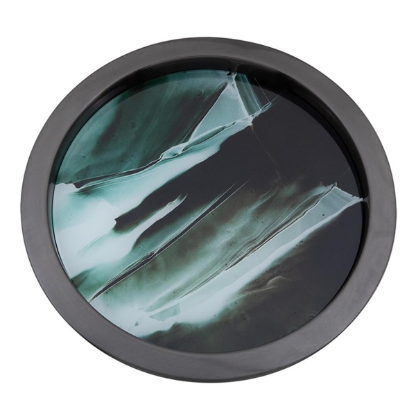 Fink Tablett mit Glaseinlage Ø 40.5 cm grün-schwarzes Deko Serviertablett galvanisiert - Art.-Nr. 152021