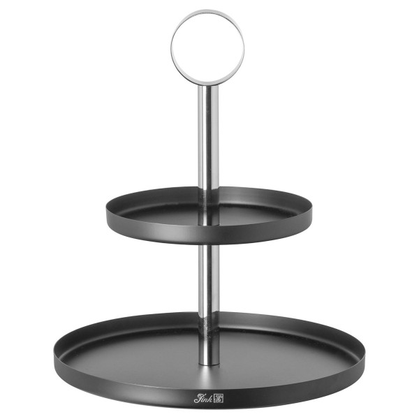 Fink zweistöckige Etagere 34 cm rundes schwarzes Stufentablett mit Haltering - Art.-Nr. 155142