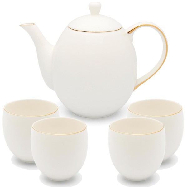Bredemeijer 5-tlg. Porzellan Teekannen Set 1.2 L mit Teesieb & 4 Teetassen