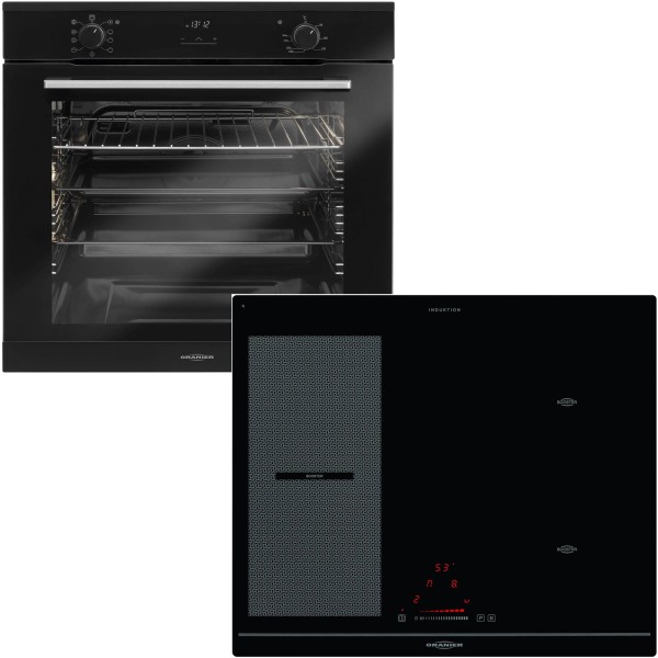 Oranier schwarzes Einbaubackofen Set & 60 cm breites Flexx Induktionskochfeld KXI 2062