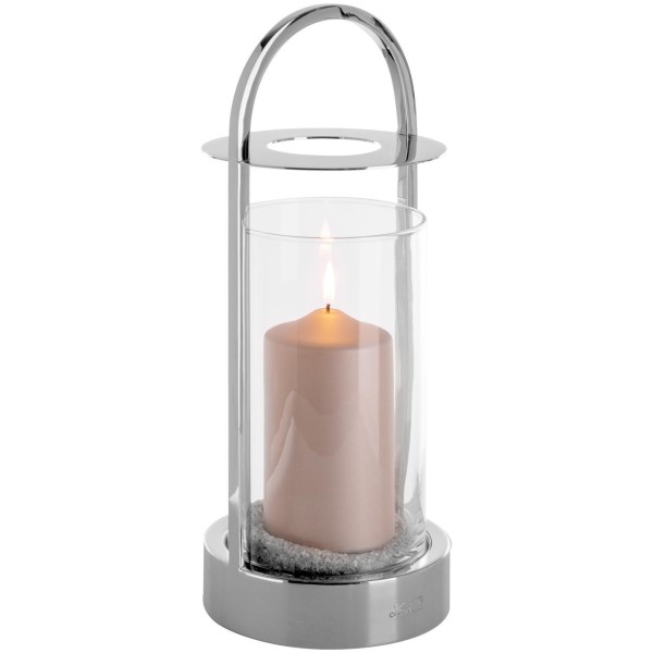 Fink großes Glas-Windlicht 38 cm Edelstahl Stumpenkerzenhalter zum Stellen & Hängen - Art.-Nr. 146314