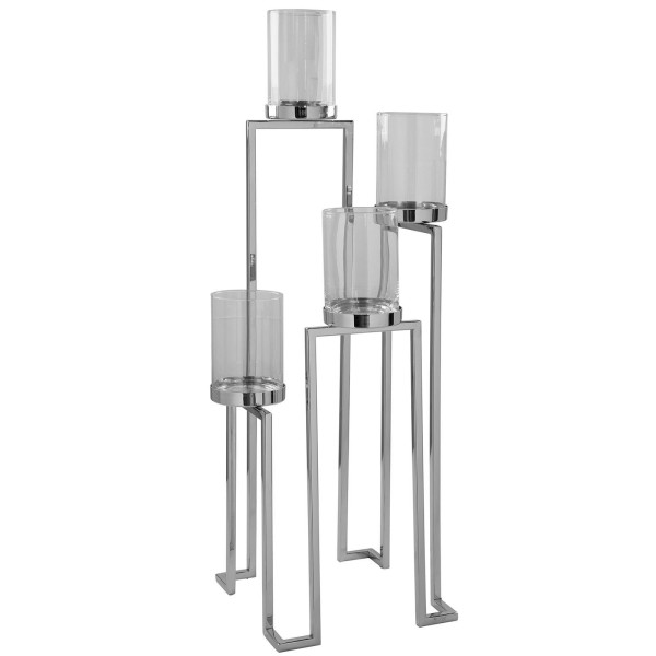 Fink Edelstahl Boden-Kerzenhalter 86 cm für Stumpenkerzen 4-flammig inkl. Gläser - Art.-Nr. 143046