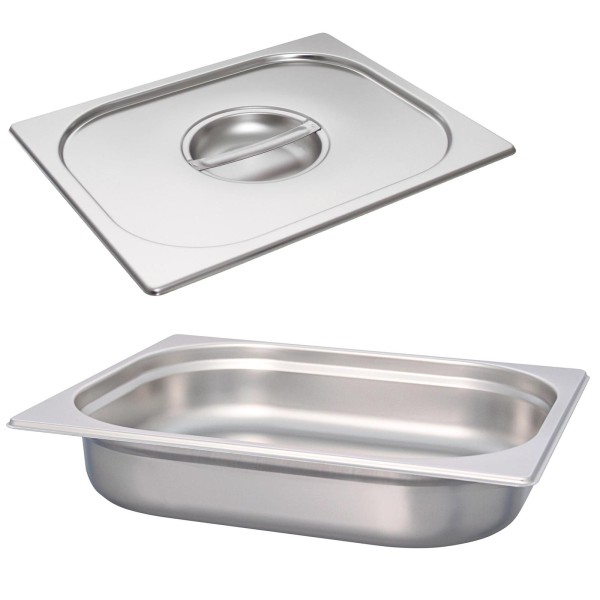 Schneider GN-Behälter 1/2 mit Deckel 6,5 cm tiefer Edelstahl Gastronorm Einsatz ohne Löffelmulde